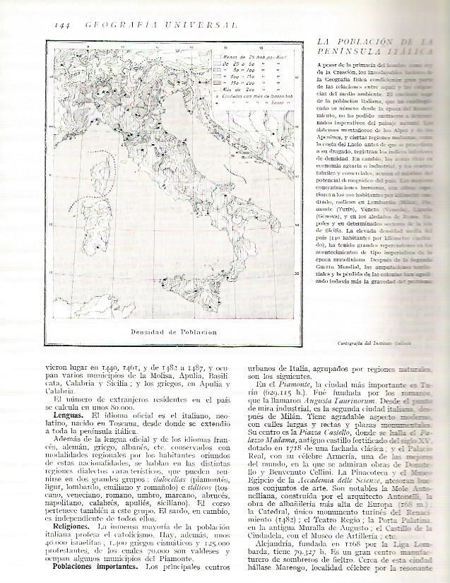 LAMINA 3109: ITALIA. Mapa de la densidad de poblacion