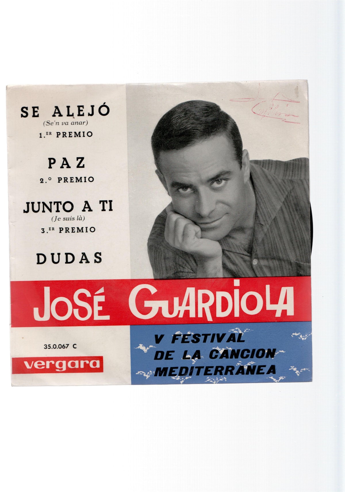 Vinilo-Single: JOSE GUARDIOLA - V Festival de la Cancion Mediterranea (Vergara)