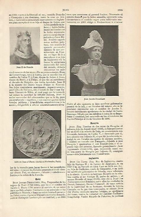 LAMINA ESPASA 6282: Retrato de Juan II de Francia y busto de J. J. Dessalines