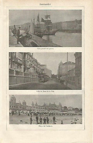 LAMINA ESPASA 12245: Puerto calle de Juan de la Cosa y playa del Sardinero en Santander