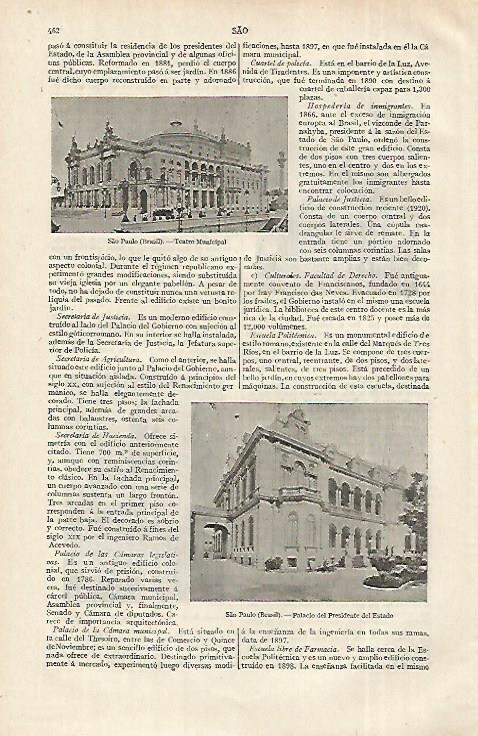 LAMINA ESPASA 12338: Teatro Municipal y Palacio del Presidente en Sao Paolo Brasil