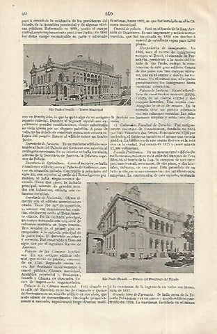 LAMINA ESPASA 12338: Teatro Municipal y Palacio del Presidente en Sao Paolo Brasil