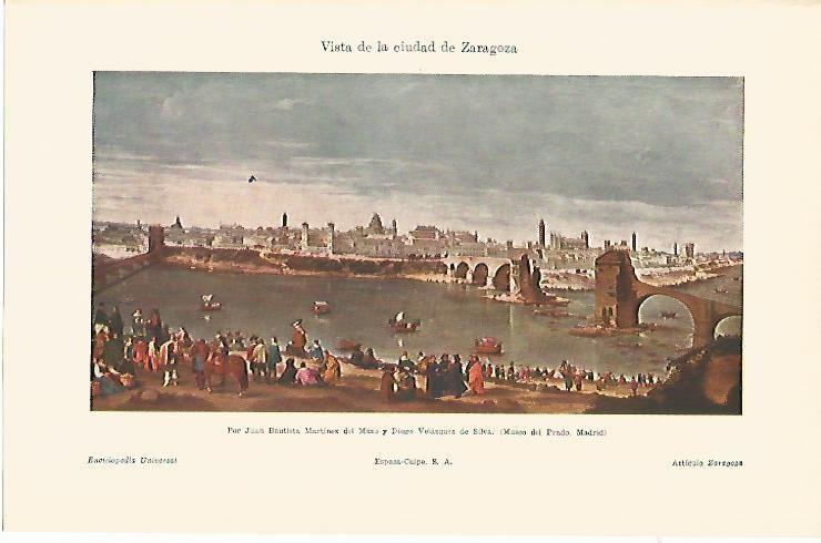 LAMINA ESPASA 1675: Vista de la ciudad de Zaragoza obra de Martinez del Mazo y  Velazquez de Silva