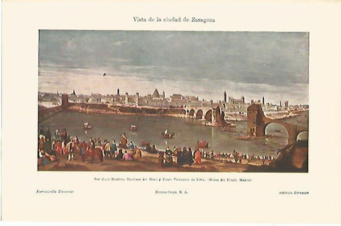 LAMINA ESPASA 1675: Vista de la ciudad de Zaragoza obra de Martinez del Mazo y  Velazquez de Silva