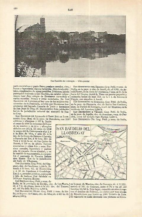 LAMINA ESPASA 18264: Plano y vista de Sant Boi de Llobregat Barcelona
