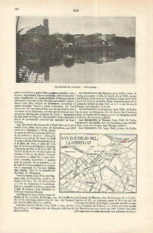 LAMINA ESPASA 18264: Plano y vista de Sant Boi de Llobregat Barcelona