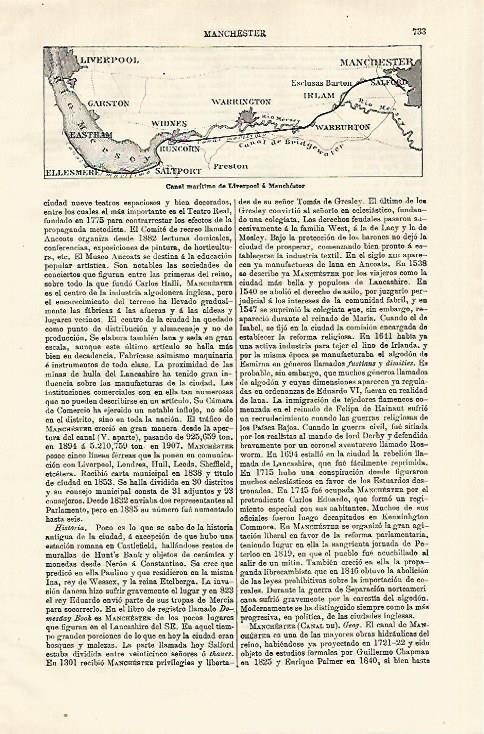 LAMINA ESPASA 18603: Mapa del canal entre Liverpool y Manchester