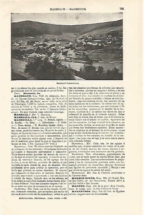 LAMINA ESPASA Alemania 18608: Vista de Manebach Alemania