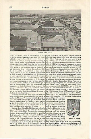 LAMINA ESPASA 18622: Vista y escudo de Manila Filipinas