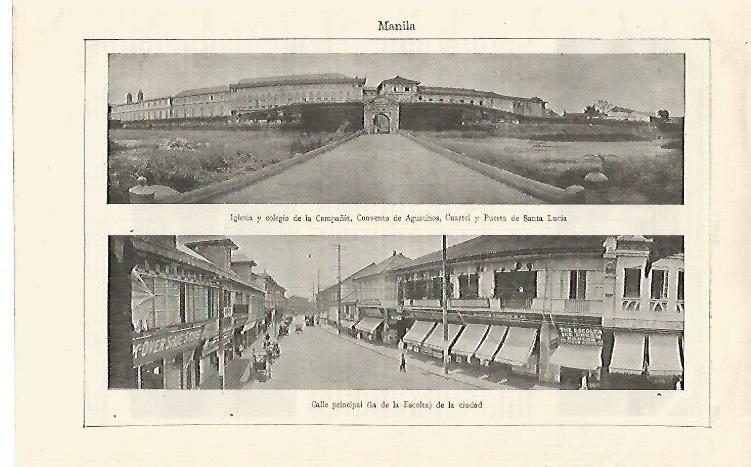 LAMINA ESPASA 18624: Convento de Agustinos y Calle Escolta en Manila