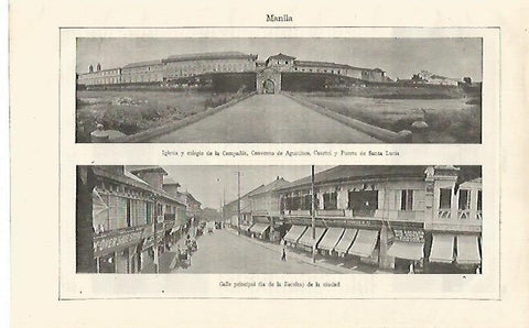 LAMINA ESPASA 18624: Convento de Agustinos y Calle Escolta en Manila