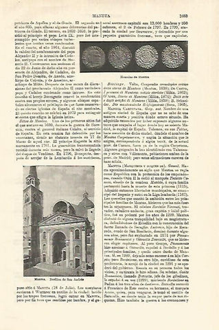 LAMINA ESPASA 18672:Monedas y Basilica de San Andres en Mantua