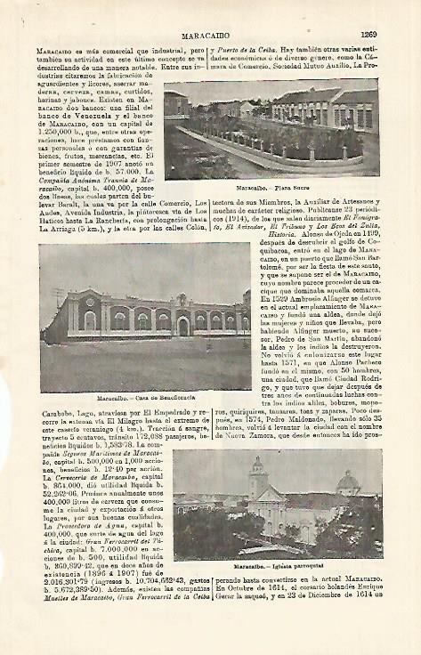 LAMINA ESPASA 18728: Plaza Sucre Casa de Beneficiencia e Iglesia en Maracaibo