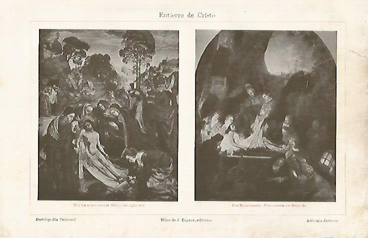 LAMINA ESPASA 18791: Entierro de Cristo por Rembrandt