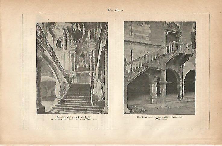 LAMINA ESPASA 18852: Escalera del Palacio de Bruhl y del Palacio Venzone