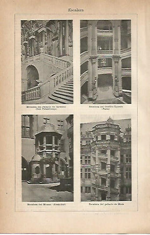 LAMINA ESPASA 18856: Escalera en San Petersburgo Paris Frankfurt y del palacio de Blois