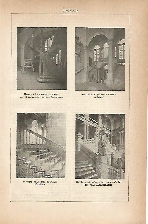LAMINA ESPASA 18857: Escalera Farres en Barcelona del palacio de Balbi Casa de Pilatos y Palacio de Pommersfelden