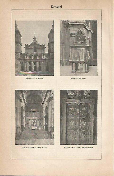 LAMINA ESPASA 18902: Patio de los Reyes coro nave central y puerta del panteon de los Reyes. El Escorial