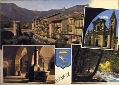 POSTAL 57023: Sospel le vieux pont l eglise une fontaine la Bevera