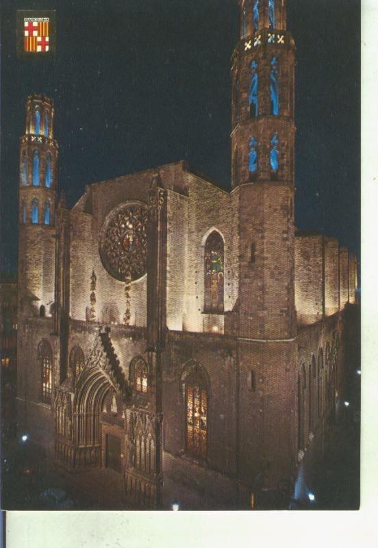 Postal 014720: Vista nocturna de la Iglesia de Santa Maria del Mar en Barcelona