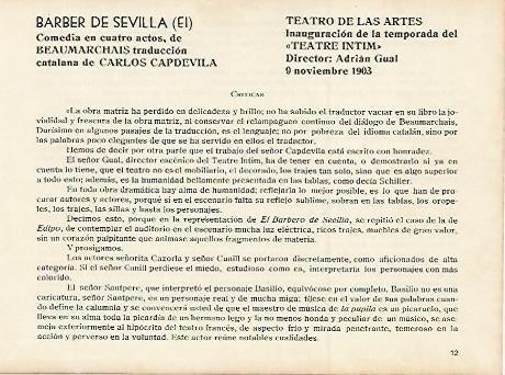 LAMINA 2936: Criticas de El Barber de Sevilla. Teatro de las Artes 9 noviembre 1903