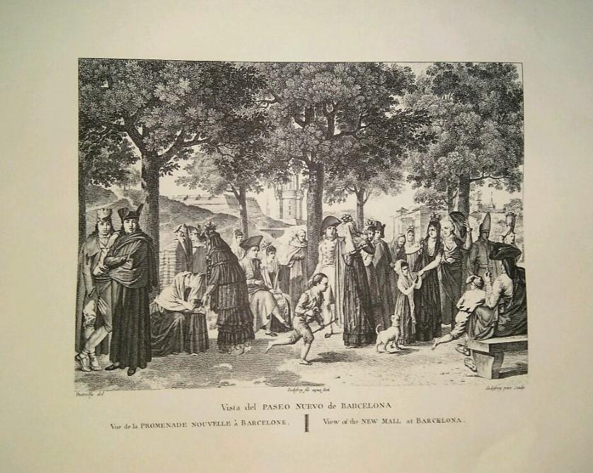 Lamina CATALOGNE, Numero 07: Vista del PASEO NUEVO de Barcelona 1813 (Abadia de Montserrat 1973)