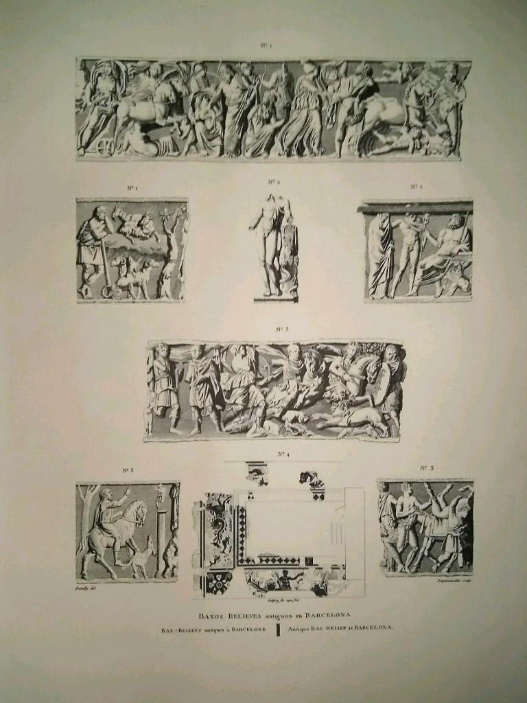Lamina CATALOGNE, Numero 10: BAXOS RELIEVES antiguos en Barcelona (1813)