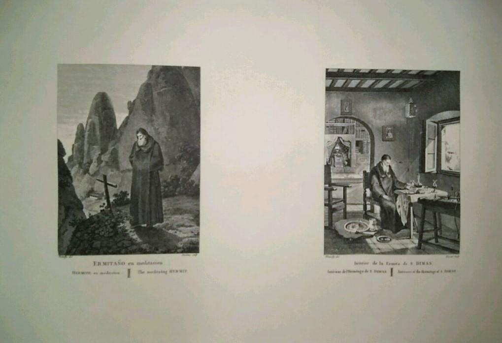 Lamina CATALOGNE, Numero 24: Ermitaño en meditacion e interior de Ermita de San Dimas (1813)