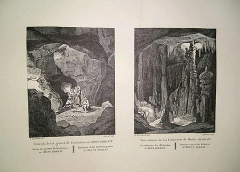 Lamina CATALOGNE, Numero 28: Vista de la Entrada y del Interior de las Grutas de Estalactitas en Montserrat (1813)