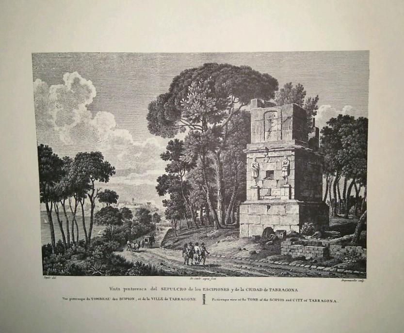 Lamina CATALOGNE, Numero 33: Sepulcro de Escipiones y Ciudad de Tarragona al fondo (1813)