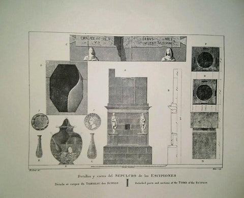 Lamina CATALOGNE, Numero 34: Detalles y cortes del Sepulcro de los Escipiones (1813)