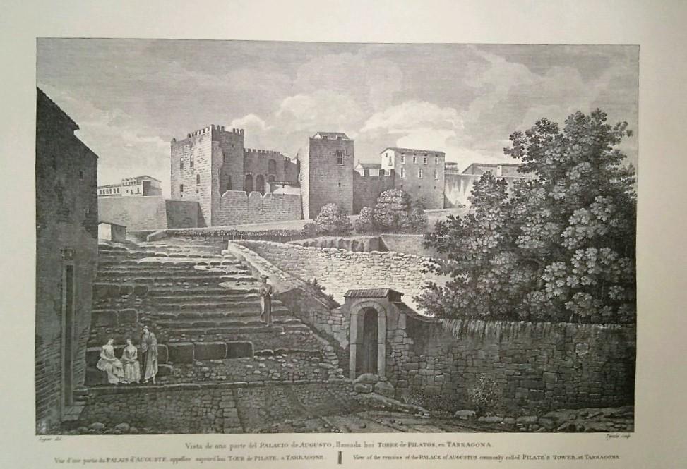 Lamina CATALOGNE, Numero 39: Vista Palacio de Augusto, Torre Pilatos en Tarragona (1813)