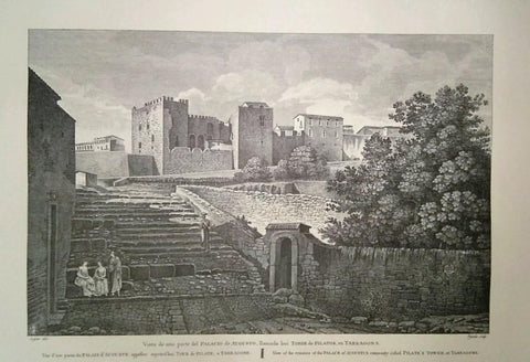 Lamina CATALOGNE, Numero 39: Vista Palacio de Augusto, Torre Pilatos en Tarragona (1813)