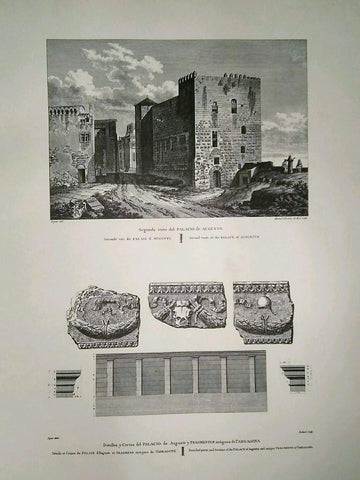 Lamina CATALOGNE, Numero 40: Vista Palacio de Augusto de Tarragona y detalles y cortes  (1813)