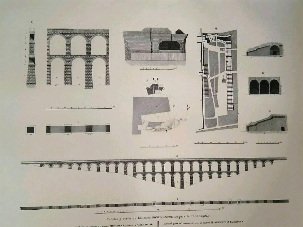 Lamina CATALOGNE, Numero 44: Detalles y Cortes de monumentos antiguos de Tarragona (1813)