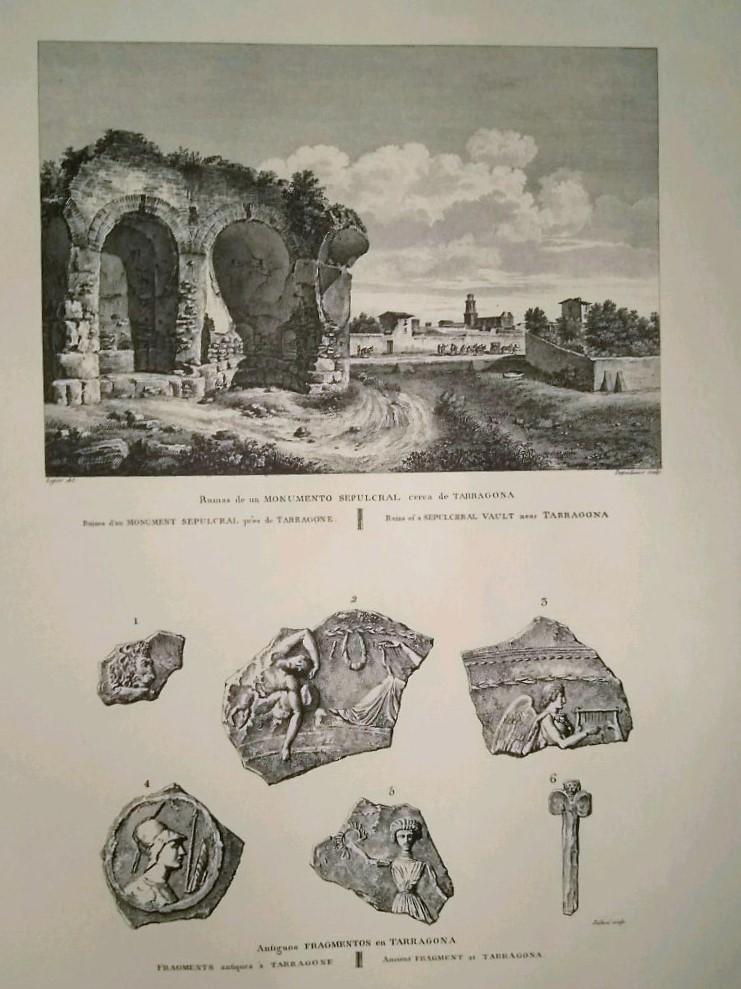Lamina CATALOGNE, Numero 45: Ruinas en Monumento Sepulcral y antiguos fragmentos en Tarragona (1813)