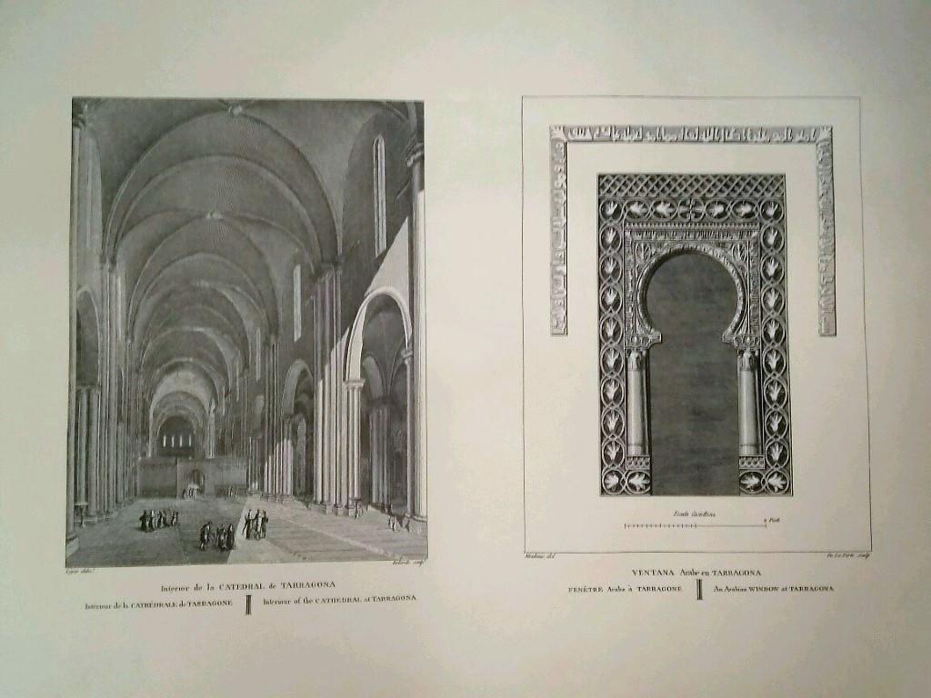 Lamina CATALOGNE, Numero 47: Interior de la Catedral de Tarragona y ventana arabe en Tarragona (1813)