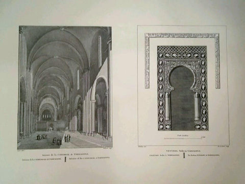 Lamina CATALOGNE, Numero 47: Interior de la Catedral de Tarragona y ventana arabe en Tarragona (1813)