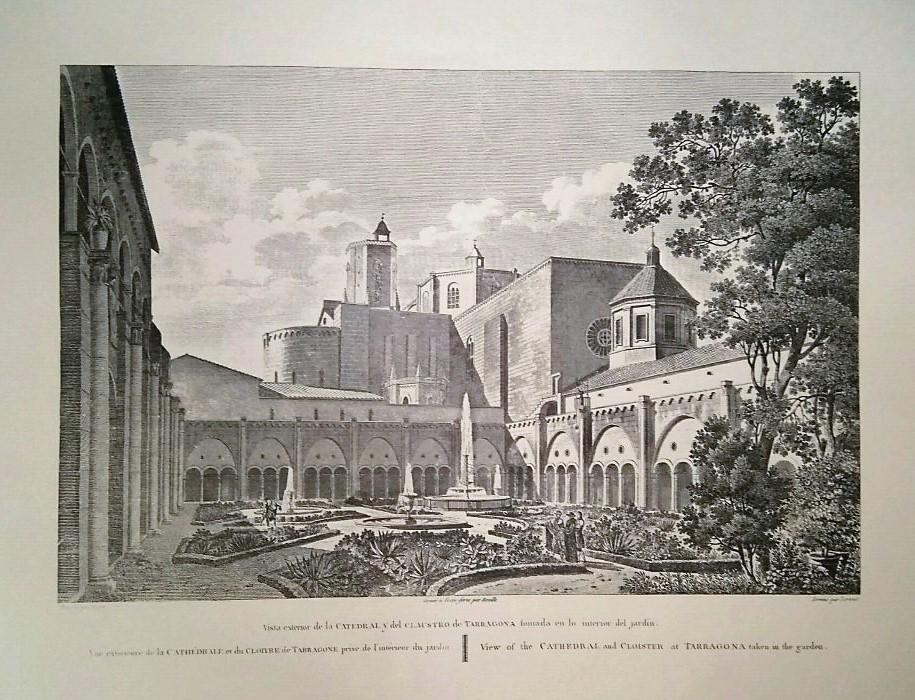 Lamina CATALOGNE, Numero 48: Vista Exterior de Catedral y Claustro de Tarragona (1813)