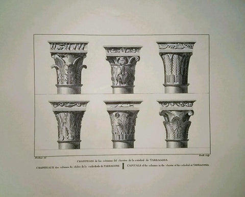 Lamina CATALOGNE, Numero 50: Capiteles de las columnas del Claustro de la Catedral de Tarragona (1813)