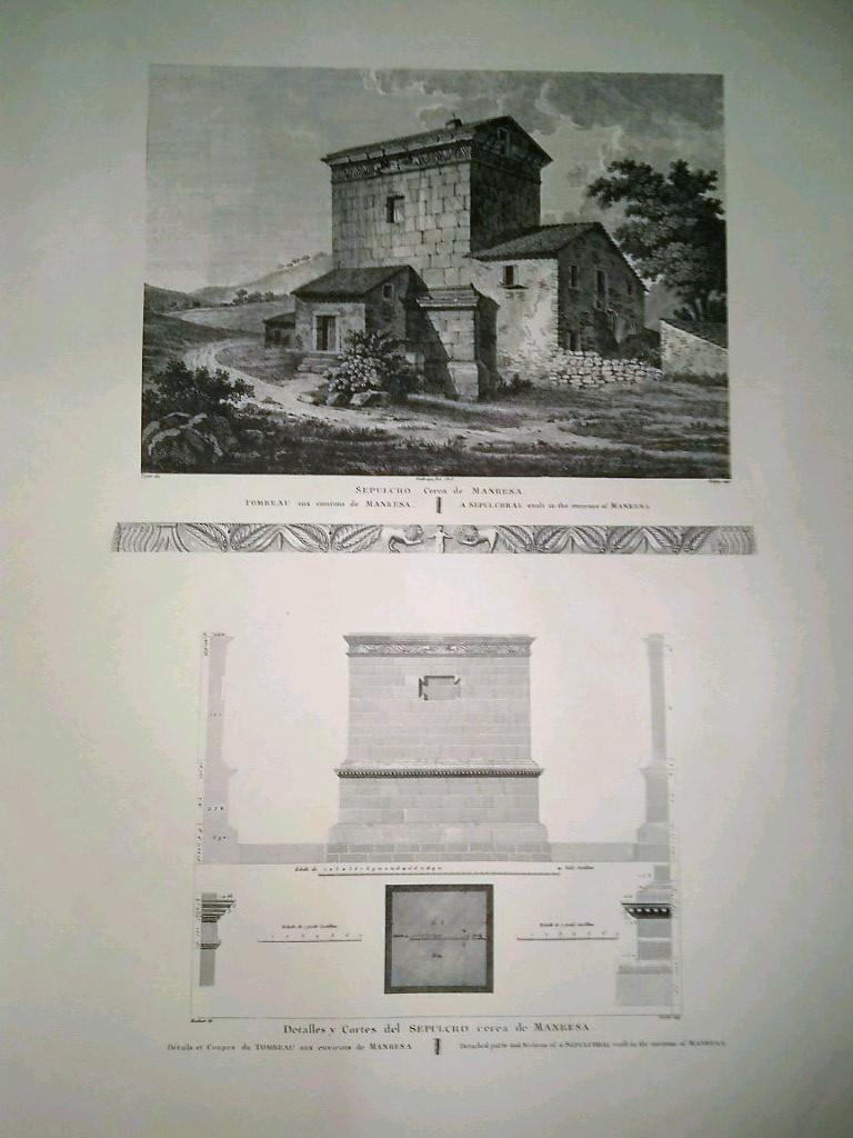 Lamina CATALOGNE, Numero 66: Sepulcro cerca de MANRESA con detalles y cortes (1813)