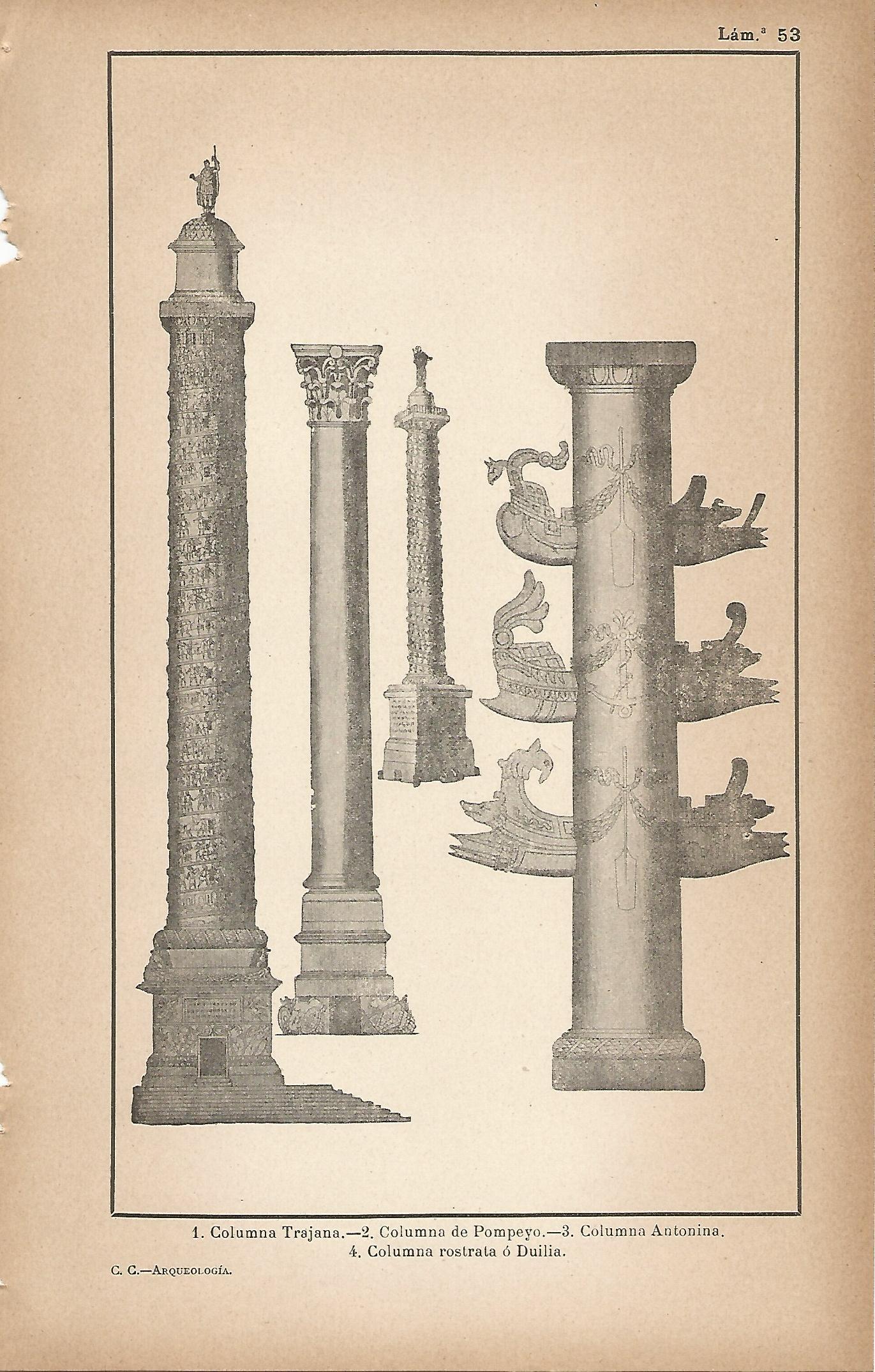 Lamina 053: Columna Trajana - Columna de Pompeyo - Columna Antonina - Columna Duilia