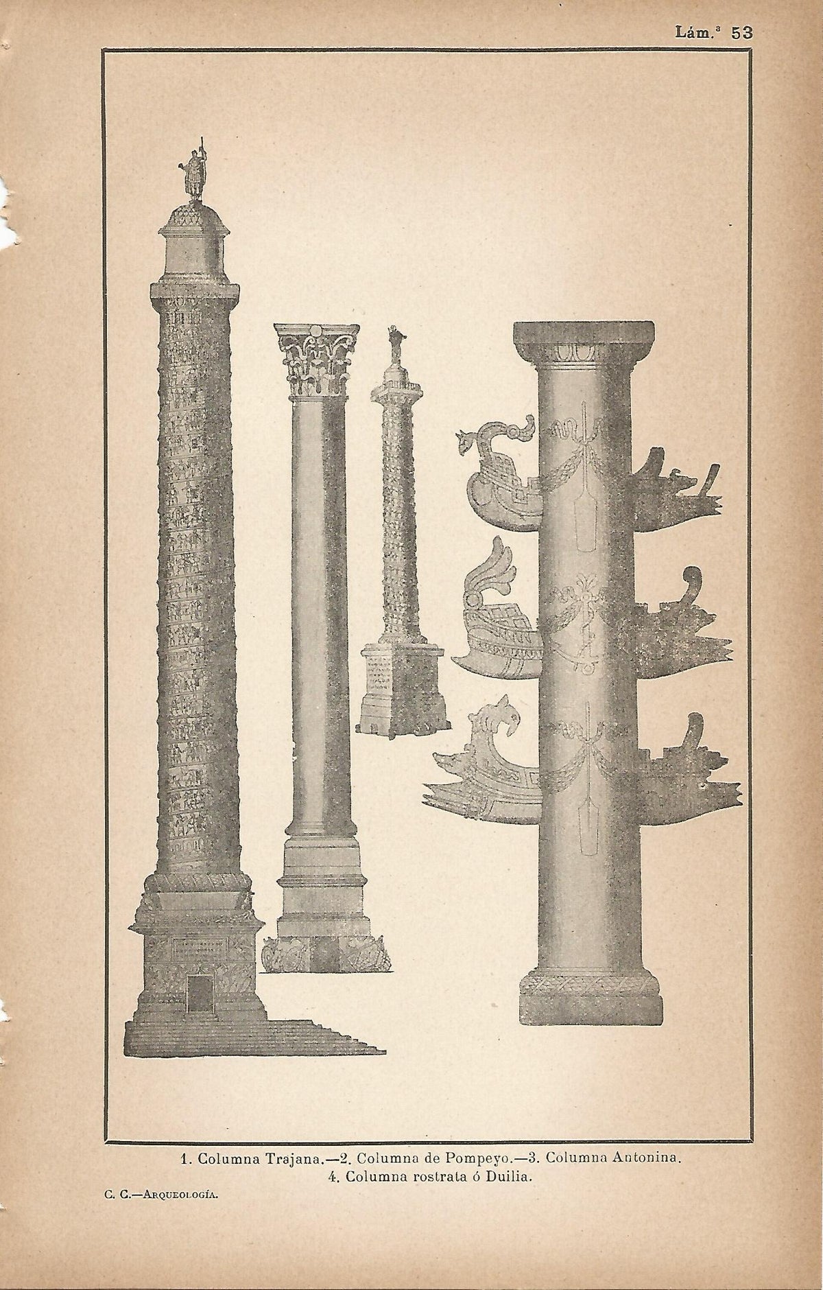 Lamina 053: Columna Trajana - Columna de Pompeyo - Columna Antonina - Columna Duilia