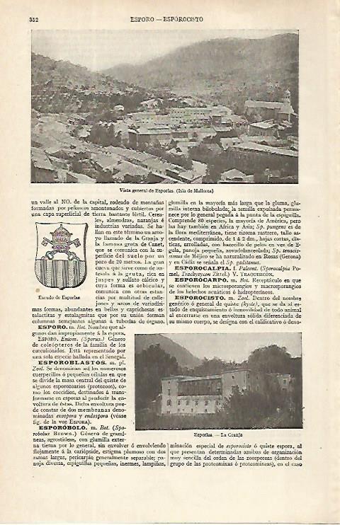 LAMINA ESPASA 16276: Vista y escudo de Esporlas Mallorca