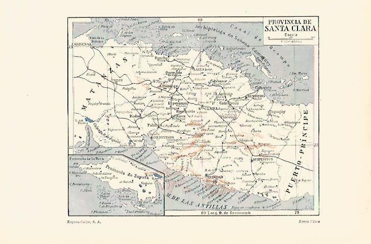 LAMINA ESPASA 18458: Mapa de la provincia de Santa Clara Cuba