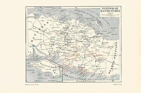 LAMINA ESPASA 18458: Mapa de la provincia de Santa Clara Cuba