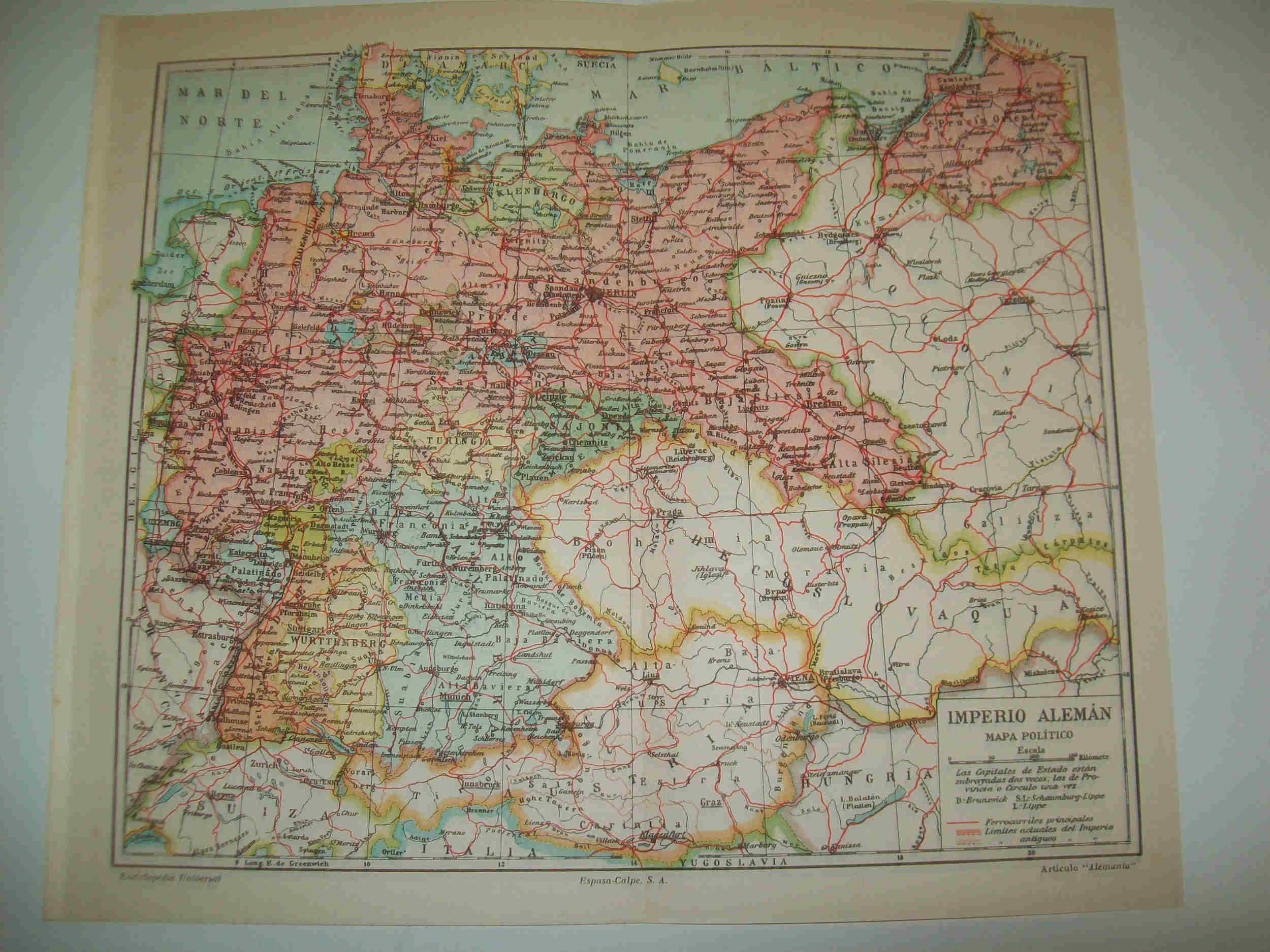 LAMINA ESPASA 19029: Mapa politico del Imperio Aleman