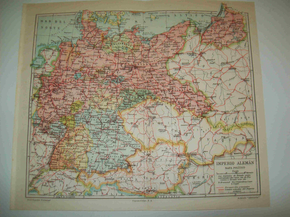 LAMINA ESPASA 19029: Mapa politico del Imperio Aleman