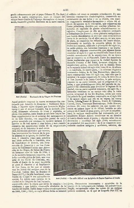 LAMINA ESPASA 19092: Santuario de la Virgen del Portone en Asti Italia