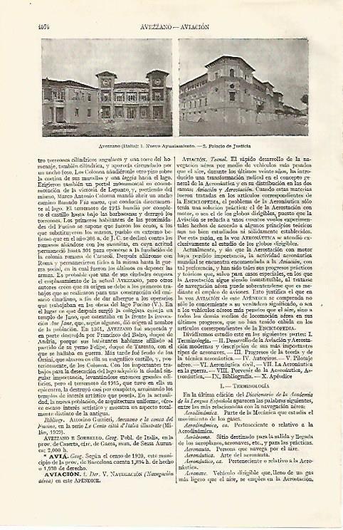 LAMINA ESPASA 19105: Vistas de Avezzano Italia